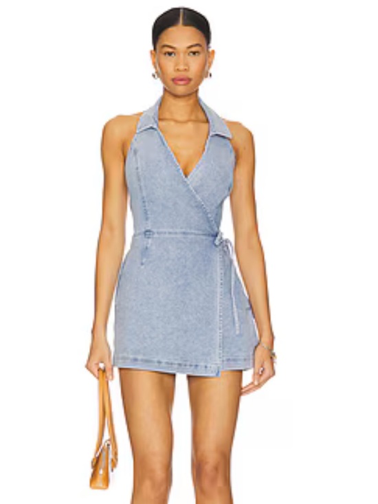 Show Me Your MuMu Pants - Revolve Oliver Denim Halter Wrap Romper